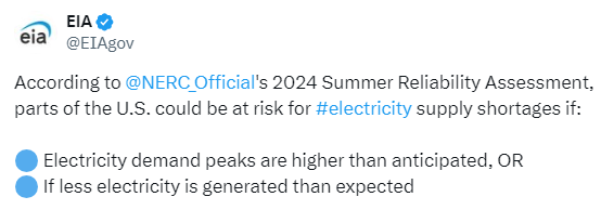 EIA on X NERC Summer Reliability Assessment